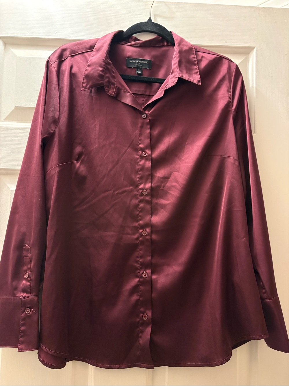 Banana Republic Satin Button-Up Shirt - Deep Wine
